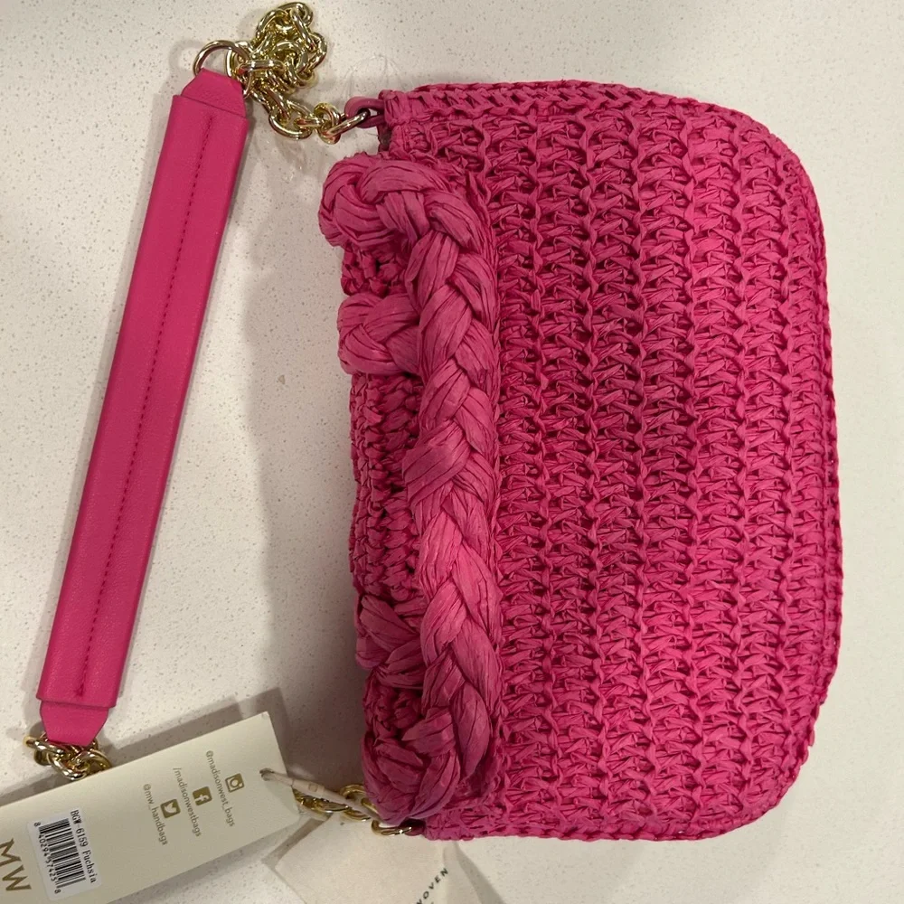 Madison West NWT Pink Woven Handbag with Gold Chain - Picture 2 of 13